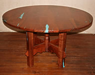 Mesquite Round Table With Turquoise Inlay